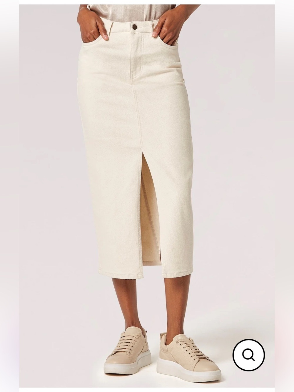 APRICOT Cream Midi Denim Skirt with Front Slit